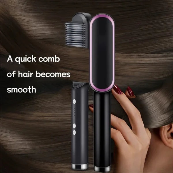 HQT-909B 2-in-1 Electric Hair Straightening & Curling Brush – Professional Dual-Purpose Hair Styler (Random Color)