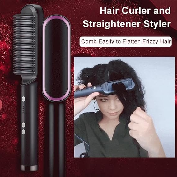 HQT-909B 2-in-1 Electric Hair Straightening & Curling Brush – Professional Dual-Purpose Hair Styler (Random Color)